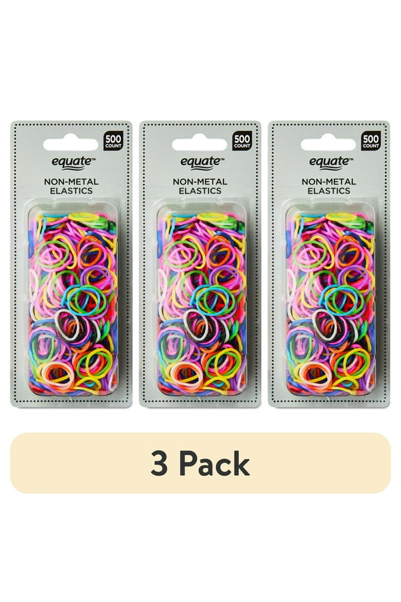 (3 pack) Equate Non-Metal Hair Bands, Multicolor, for Ponytails, Braids, or Buns, Color May Vary, 3 Packs of 500 Count Each