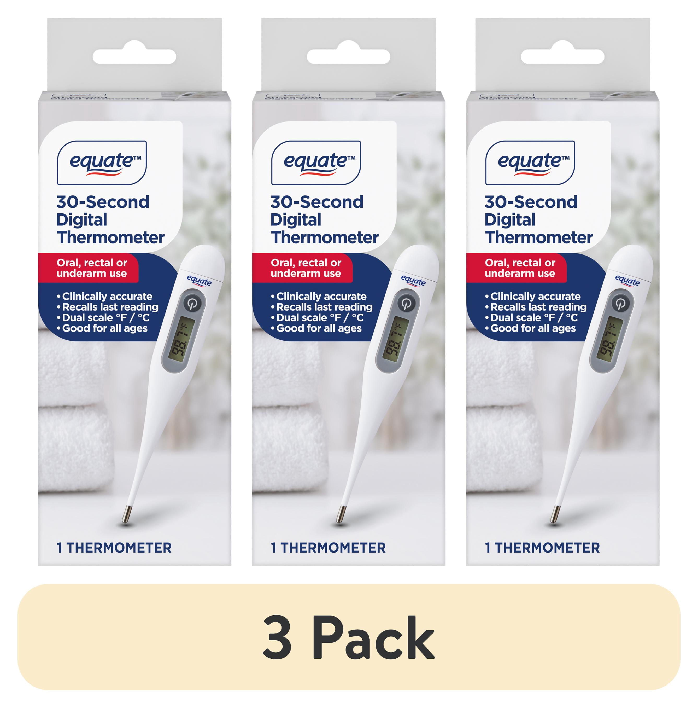 (3 pack) Equate Digital Thermometer – Oral, Rectal, or Underarm, 30-Second Reading