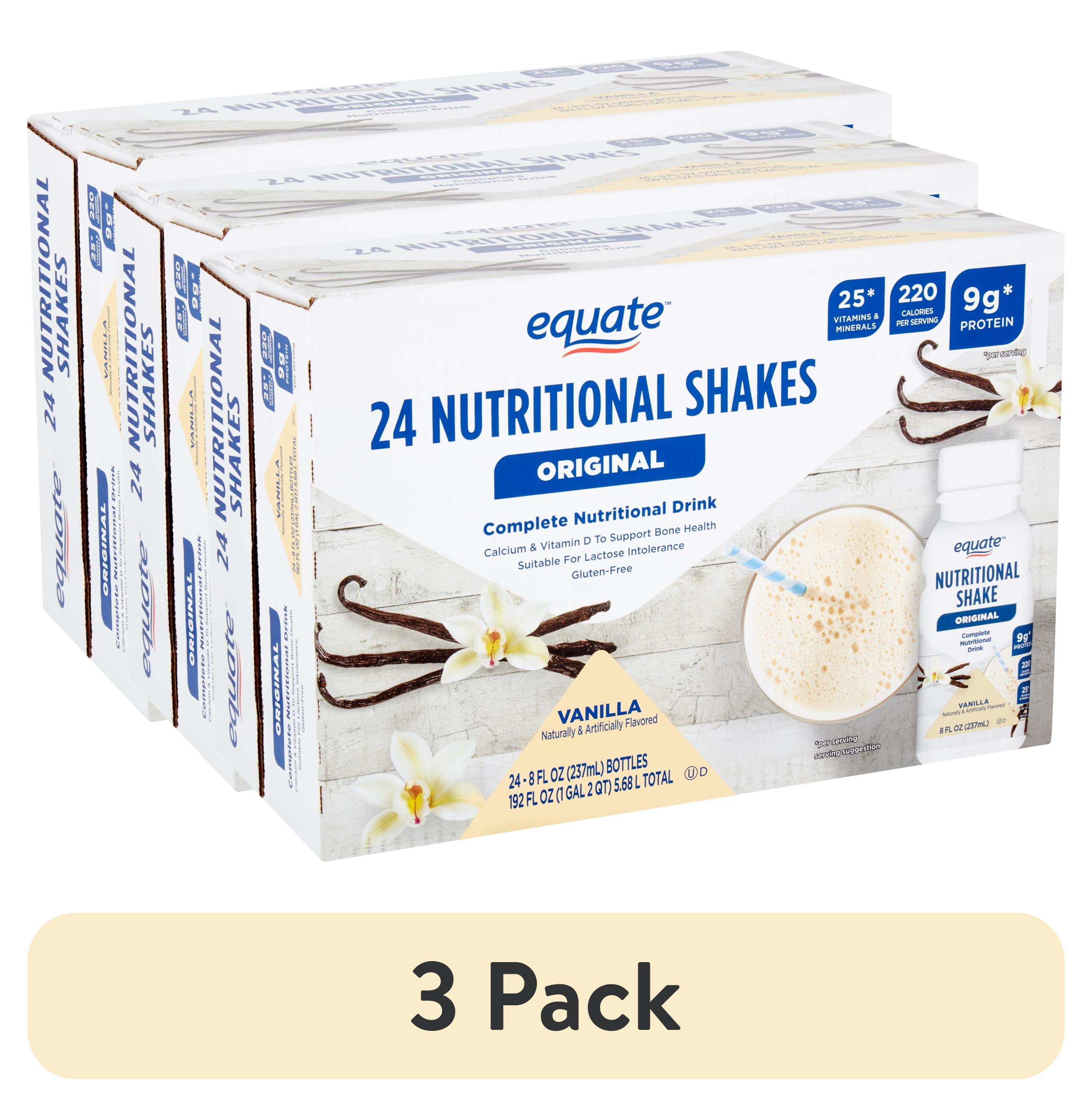 (3 pack) Equate Original Meal Replacement Nutritional Shakes, Vanilla, 8 fl oz, 24 Count