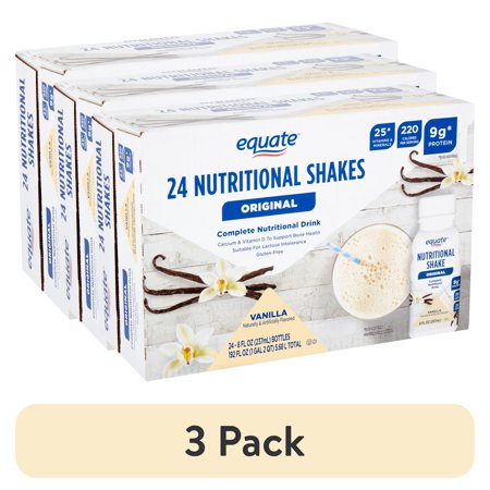 (3 pack) Equate Original Meal Replacement Nutritional Shakes, Vanilla, 8 fl oz, 24 Count