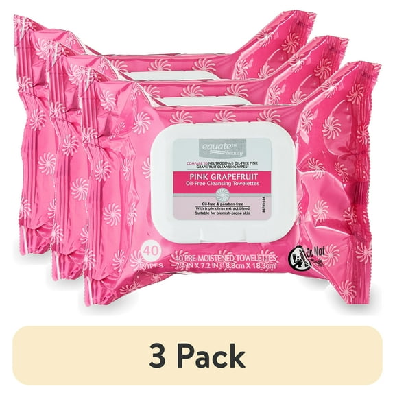 (3 pack) Equate Pink Grapefruit Oil Free Cleansing Towelette Wipes with Triple Citrus Extract Blend for Face Care, 40 Count, Compare to Neutrogena® Oil-Free Pink Grapefruit Cleansing Wipes