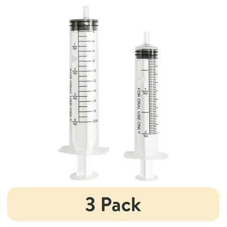 (3 pack) Equate Plastic Medicine Dosing Oral Syringe Set, 2 Tsp and 4 Tsp Capacity, 2 Pieces