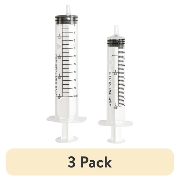 (3 pack) Equate Plastic Medicine Dosing Oral Syringe Set, 2 Tsp and 4 Tsp Capacity, 2 Pieces