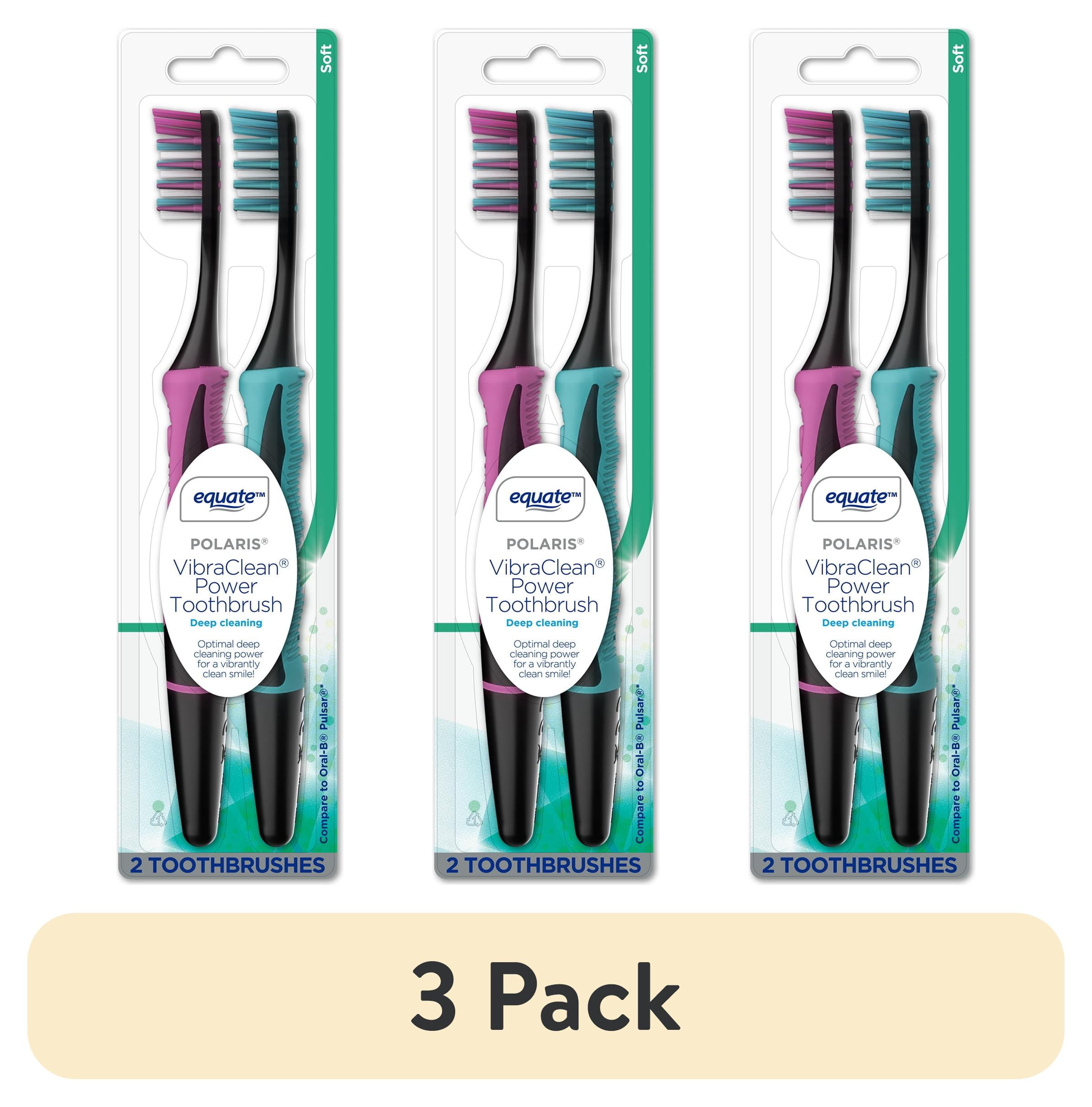 (3 pack) Equate Polaris Deep Cleaning VibraClean Vibrating Toothbrush, Soft, 2 Count