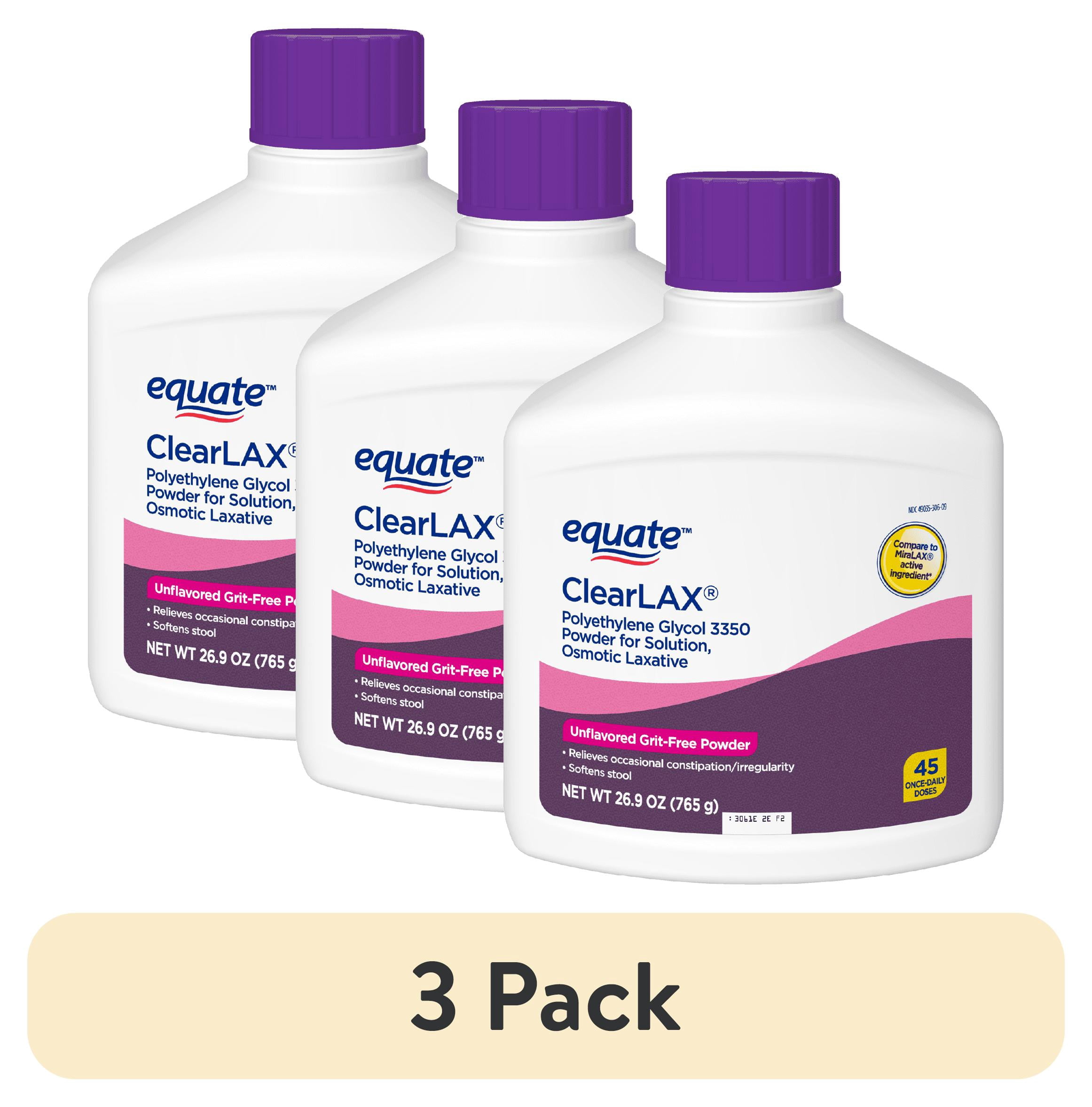 (3 pack) Equate ClearLAX Polyethylene Glycol 3350 Powder for Solution, Osmotic Laxative, Laxatives for Constipation, 26.9 oz, 45 Doses, Compare to MiraLAX Active Ingredient