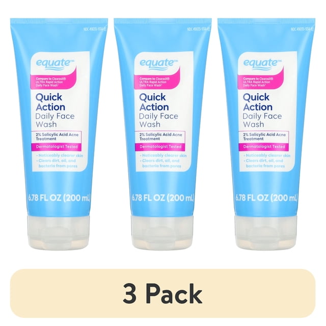 Fafce (3 pack) Equate Quick Action Daily Face Wash 2% Salicylic Acid Acne ...