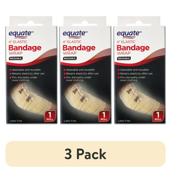 (3 pack) Equate Reusable Elastic Bandage Wrap, Tan, 4"