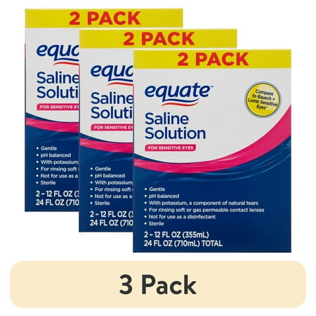 (3 pack) Equate Saline Solution for Sensitive Eyes, 12 fl oz, 2 Pack, Compare to Bausch + Lomb Sensitive Eyes