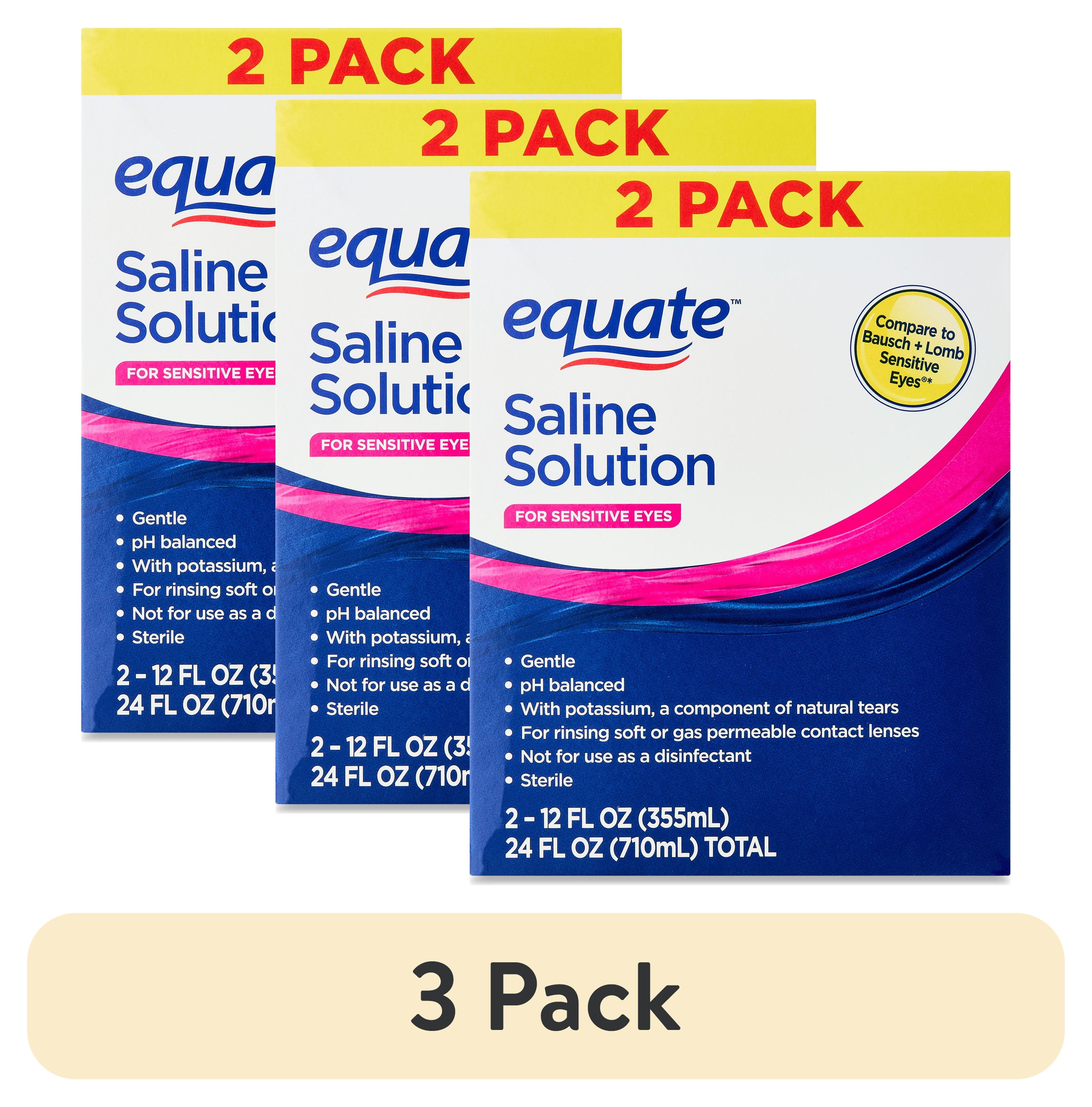 (3 pack) Equate Saline Solution for Sensitive Eyes, 12 fl oz, 2 Pack, Compare to Bausch + Lomb Sensitive Eyes