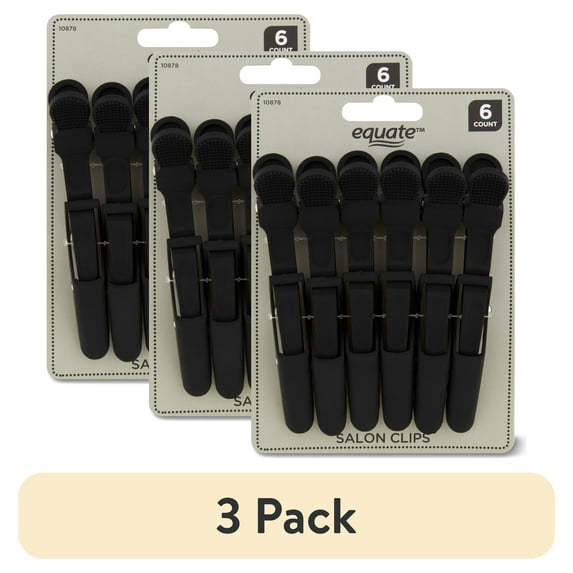 (3 pack) Equate Salon Clips Black,6 Count, Hold Hair in Place While Hairdressing