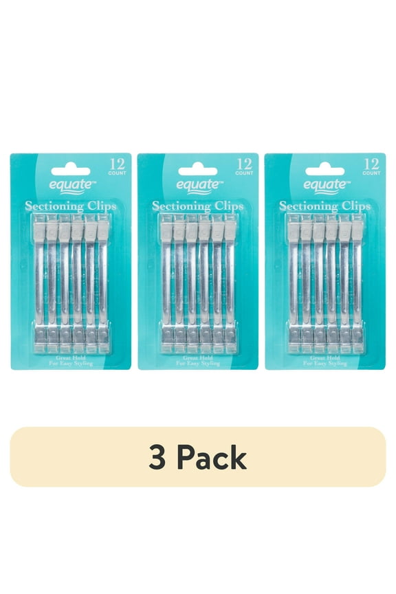 (3 pack) Equate Sectioning Clips, 12 Count, Hold Hair in Place While Hairdressing