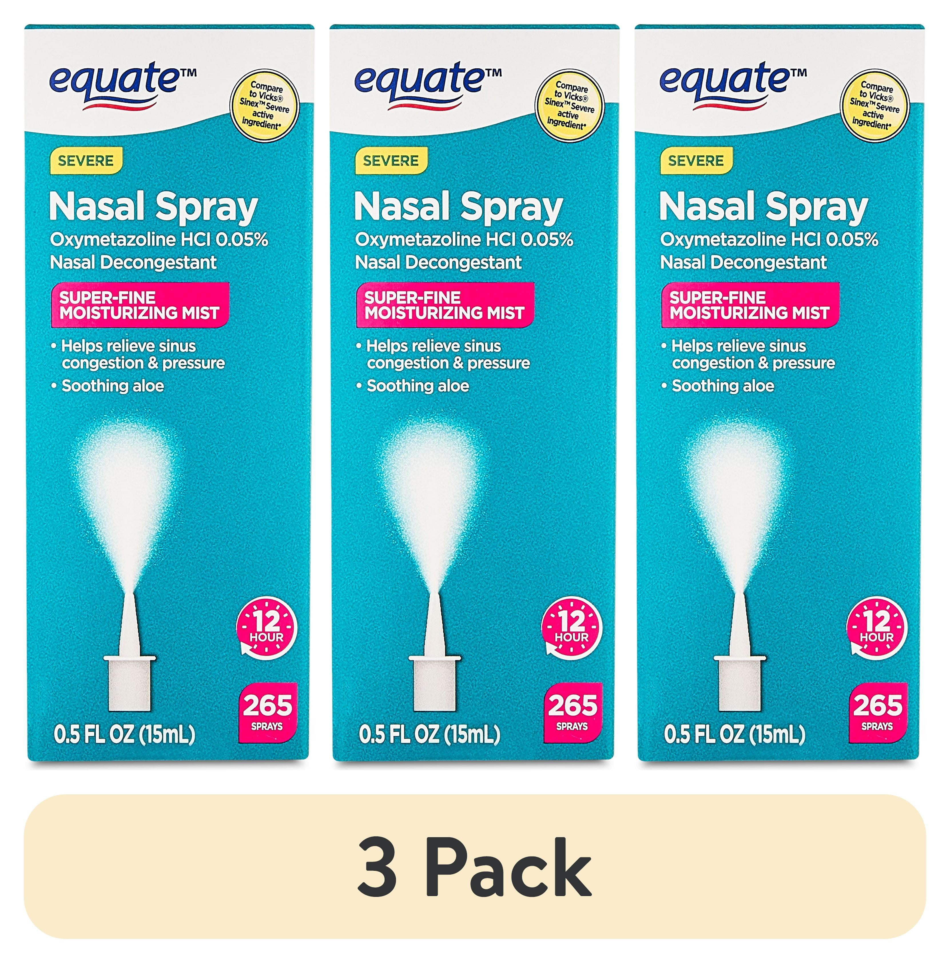 (3 pack) Equate Severe Nasal Spray Oxymetazoline HCI 0.05%, Superfine Mist, 12 Hour, 265 Sprays, Compare to Vicks Sinex Severe Active Ingredient