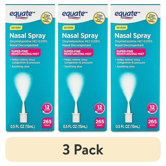 (3 pack) Equate Severe Nasal Spray Oxymetazoline HCI 0.05%, Superfine Mist, 12 Hour, 265 Sprays, Compare to Vicks Sinex Severe Active Ingredient