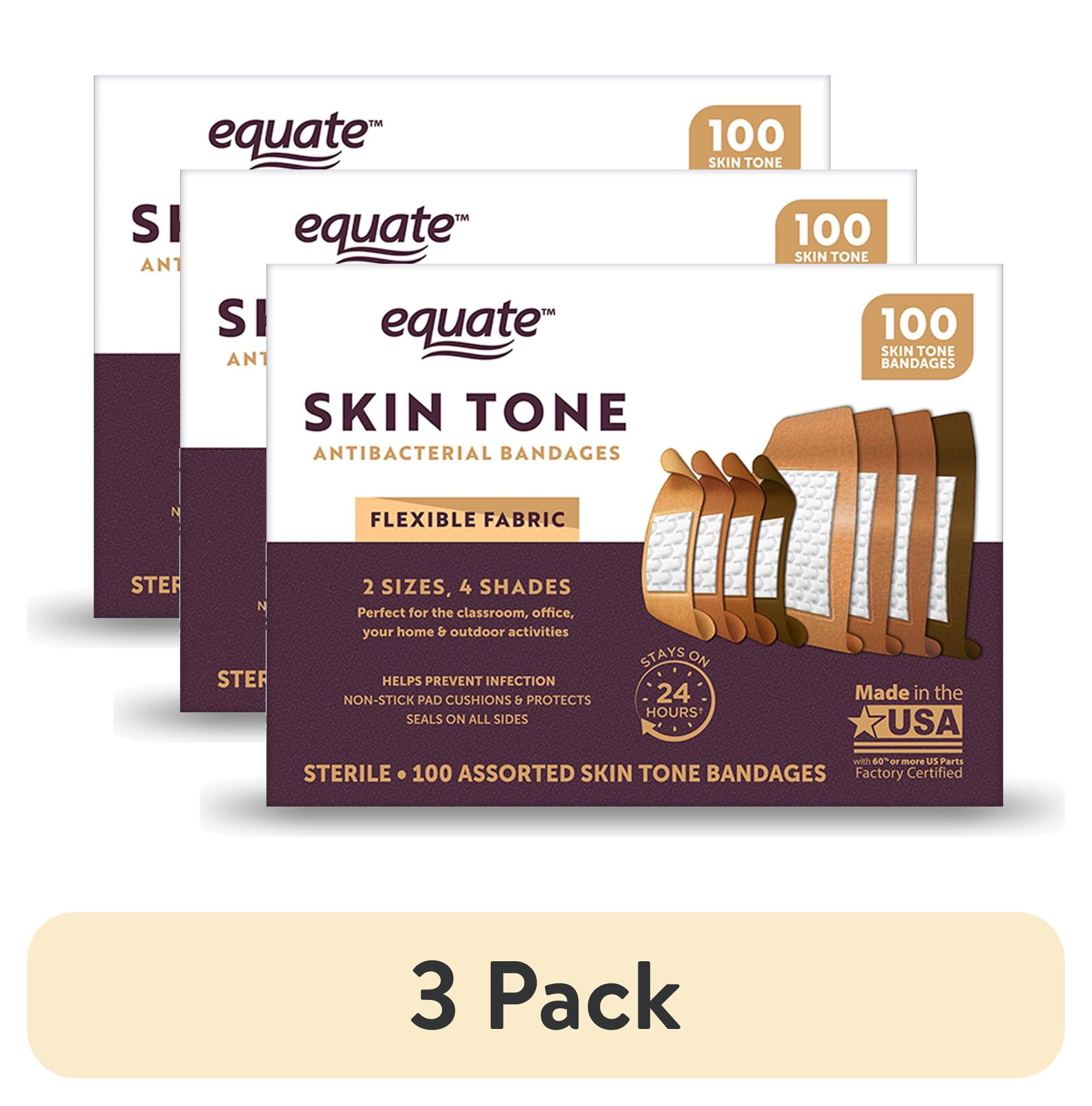 (3 pack) Equate Skin Tone Flexible Fabric Antibacterial Bandages, 100 Count
