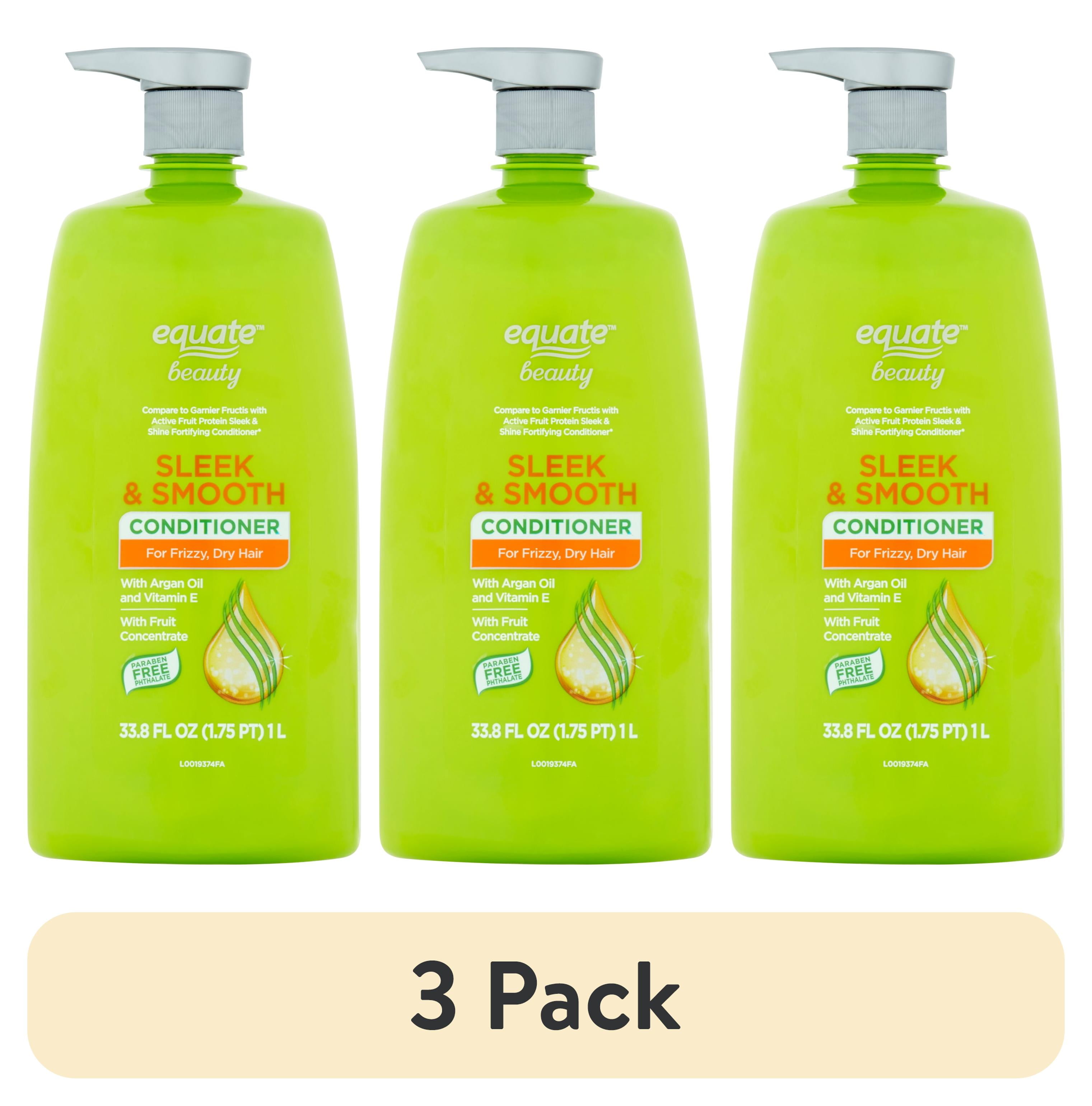 (3 pack) Equate Sleek & Smooth Conditioner for Frizzy & Dry Hair Care - 33.8 fl oz - Compare to Garnier Fructis