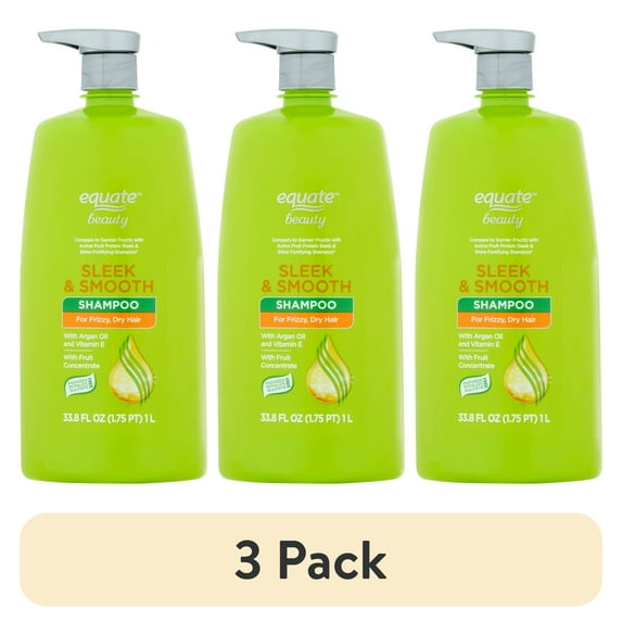 (3 pack) Equate Sleek & Smooth Shampoo for Frizzy & Dry Hair, 33.8 fl oz, Compare to Garnier® Fructis® with Active Fruit Protein Sleek & Shine Fortifying Shampoo