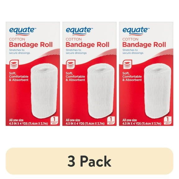 (3 pack) Equate Cotton Bandage Roll, 4.5 in x 4 yds