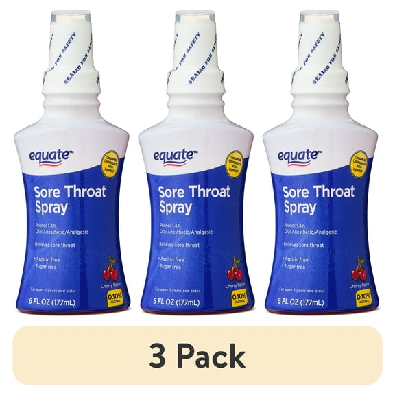 (3 pack) Equate Sore Throat Oral Anesthetic Spray, Cherry Flavor, 6 fl oz