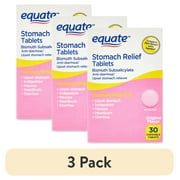(3 pack) Equate Stomach Relief Chewable Tablets, 262 mg, 30 Count, Compare to Pepto-Bismol® Active Ingredient