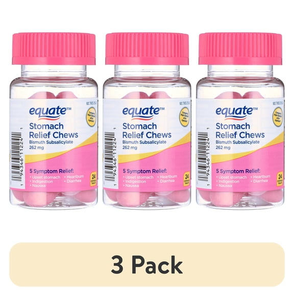 (3 pack) Equate Stomach Relief Chews, 24 Count