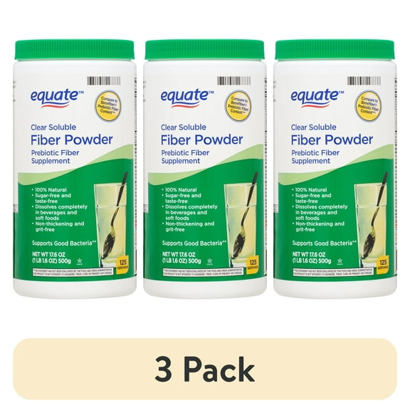 (3 pack) Equate Sugar Free Fiber Supplement Powder, 17.6 oz, Compare to Benefiber Prebiotic Fiber Content