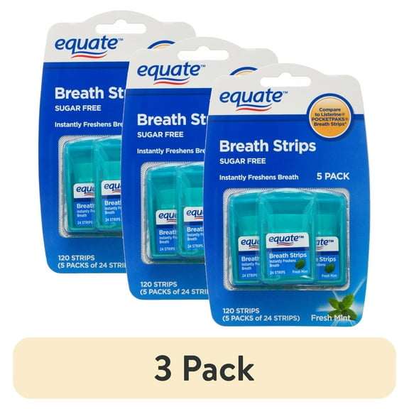 (3 pack) Equate Fresh Mint Oral Care Breath Strips (5 Packs of 24 Strips), Compare to Listerine® PocketPaks® Breath Strips