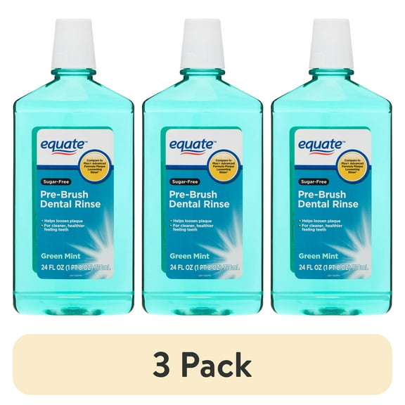 (3 pack) Equate Sugar-Free Pre-Brush Dental Rinse, Green Mint, 24 fl oz, Compare to Plax® Advanced Formula Plaque Loosening Rinse Soft mint®