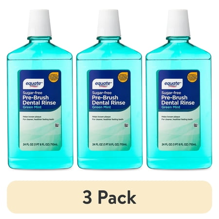 (3 pack) Equate Sugar-Free Pre-Brush Dental Rinse, Green Mint, 24 fl oz