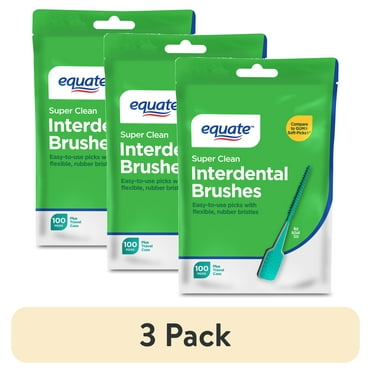 (3 pack) Equate Super Clean Interdental Brushes with Travel Case (100 Count), Compare to GUM® Soft-Picks®