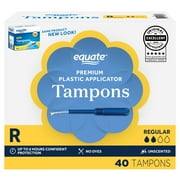 (3 pack) Equate Tampons with Premium Plastic Applicators, Unscented, Regular (40 Count)