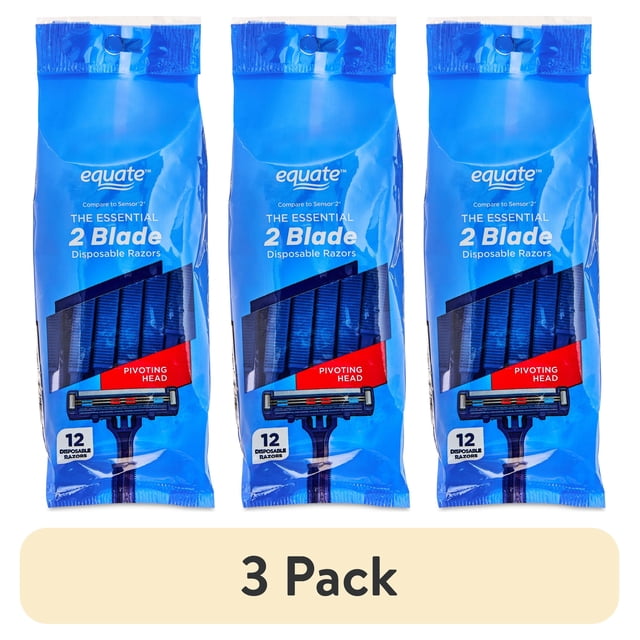 (3 pack) Equate 2-Blade Disposable Razors, Blue, 12 Count - Walmart ...