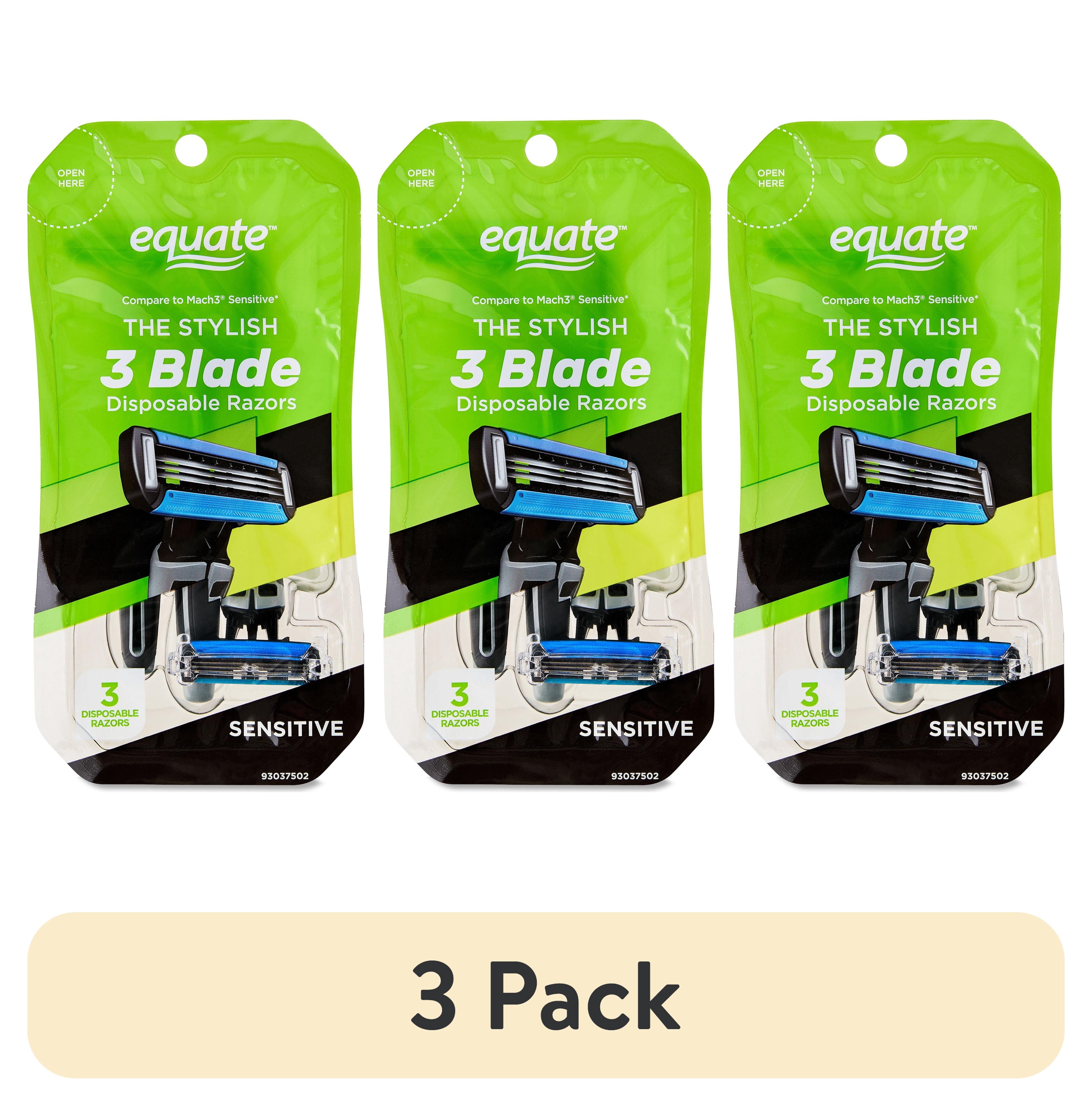 (3 pack) Equate Men's 3-Blade Sensitive Disposable Razors, Black, 3 Count