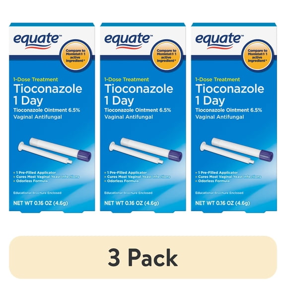 (3 pack) Equate Tioconazole 1-Day Antifungal Treatment, 0.16 oz