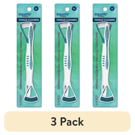 (3 pack) Equate Tongue Cleaner with Dual-Head Combination Scraper and Textured Brush, 2 Count