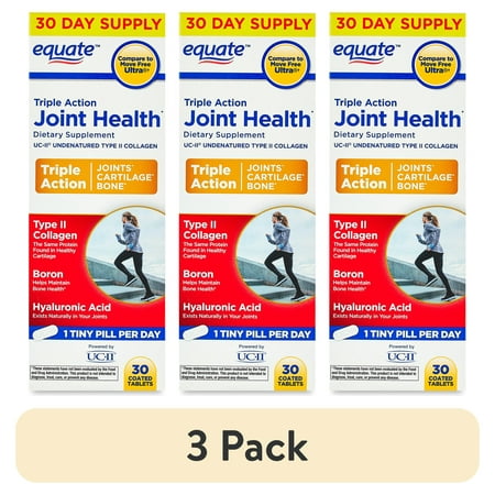 (3 pack) Equate Triple Action Joint Health Dietary Supplement, 30 Count, Compare to Move Free Ultra®