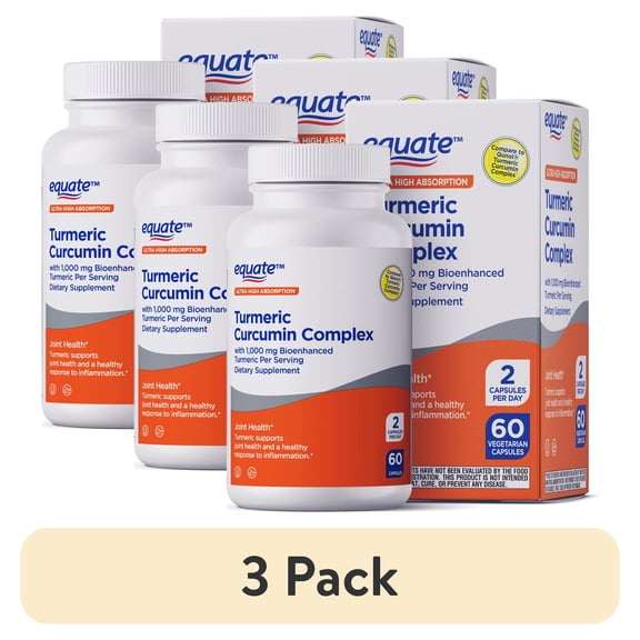 (3 pack) Equate Turmeric Curcumin Complex 1,000mg Capsules, 60 count