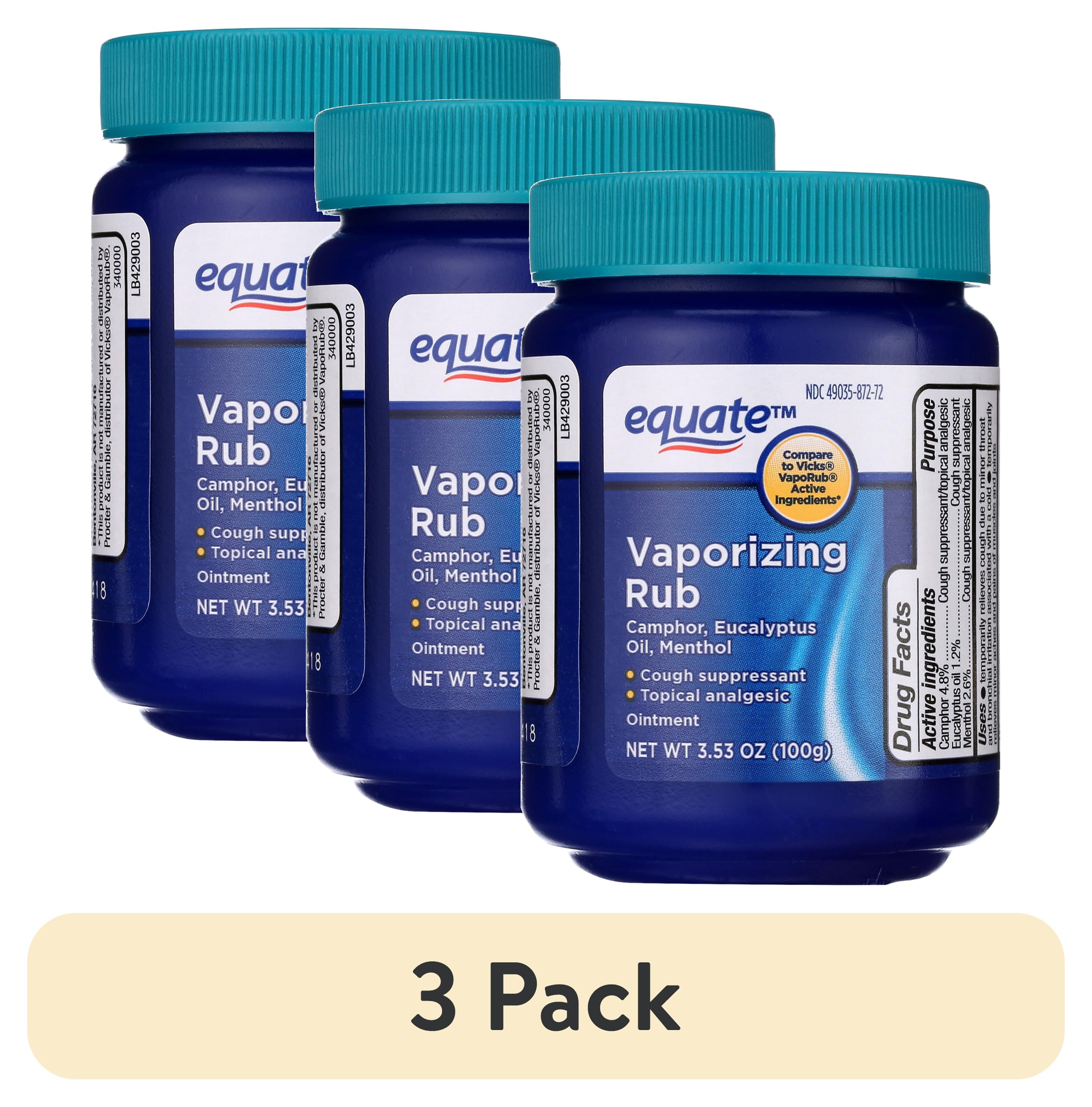 (3 pack) Equate Vaporizing Rub Ointment, 3.53 oz, Compare to Vicks VapoRub Active Ingredients