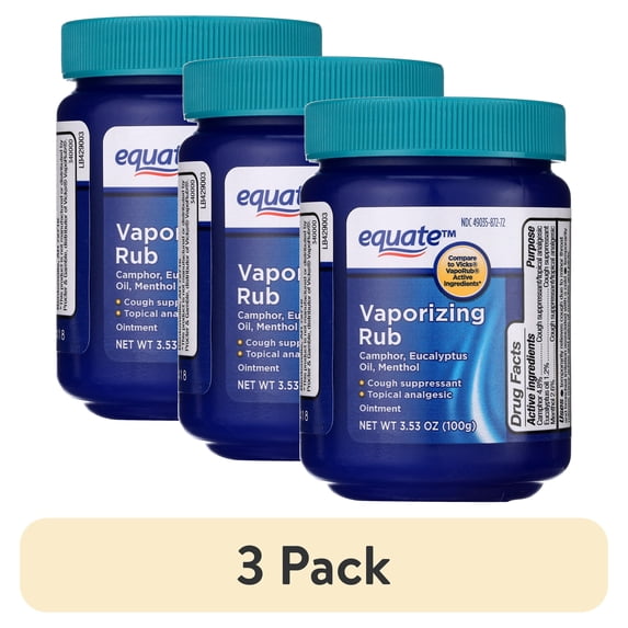 (3 pack) Equate Camphor Gluten-Free Cough & Cold Ointment 4.8% 3.53 oz (100g), Compare to Vicks® VapoRub®
