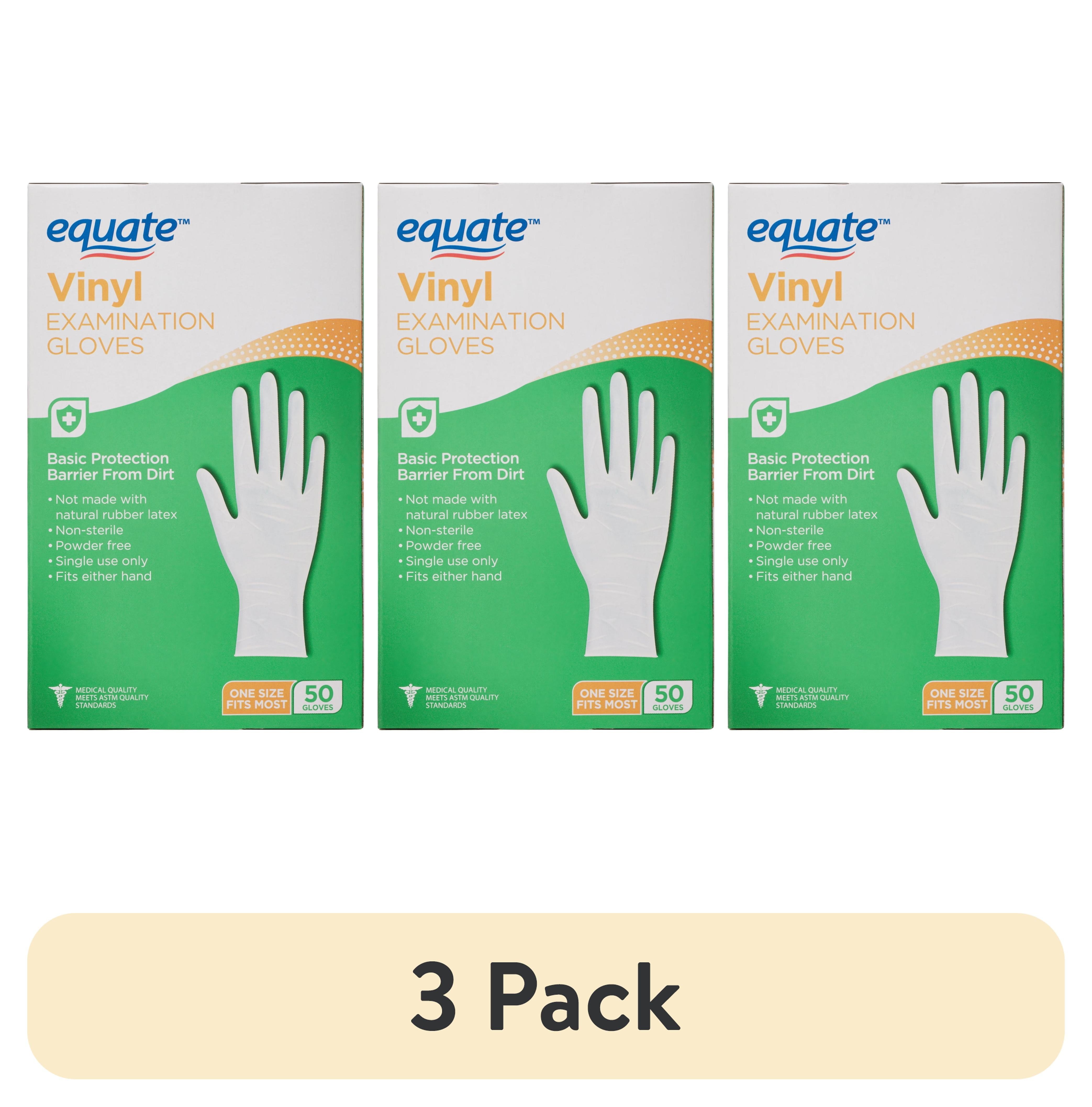 (3 pack) Equate Vinyl Examination Gloves, 50 Count