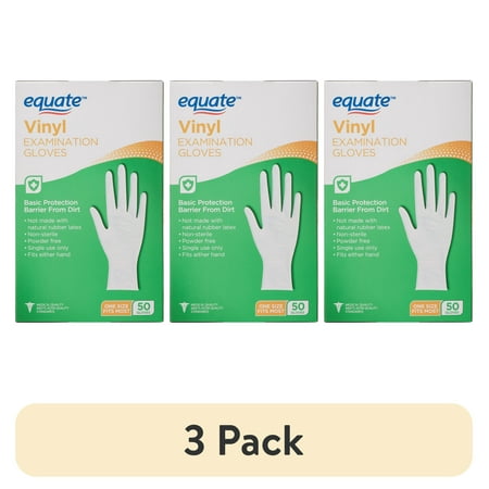 (3 pack) Equate Vinyl Examination Gloves, 50 Count