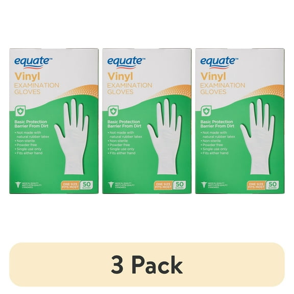(3 pack) Equate Vinyl Examination Gloves, 50 Count