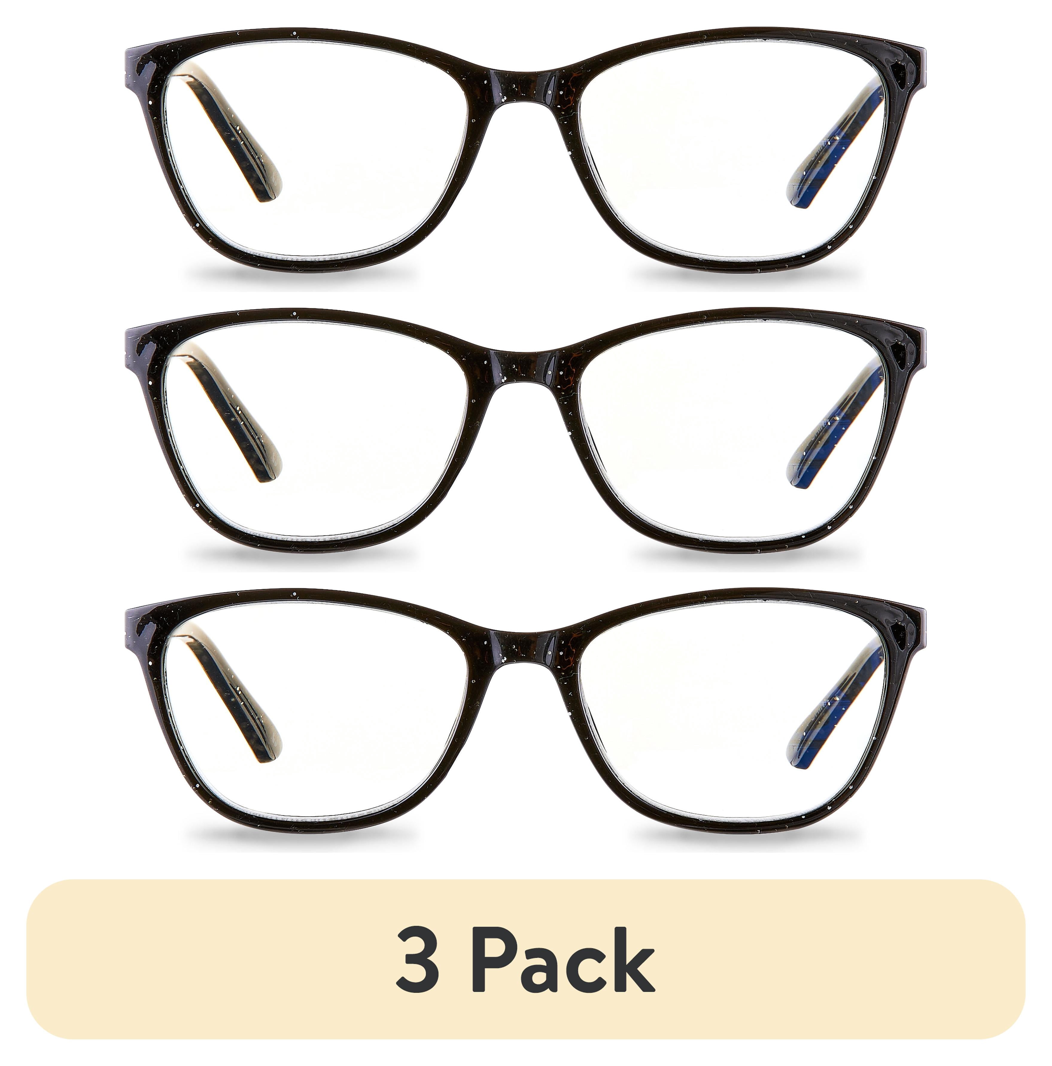(3 pack) Equate Women's Kaia Bluelight Cateye Reading Glasses with Case, Black Speckled, +1.50