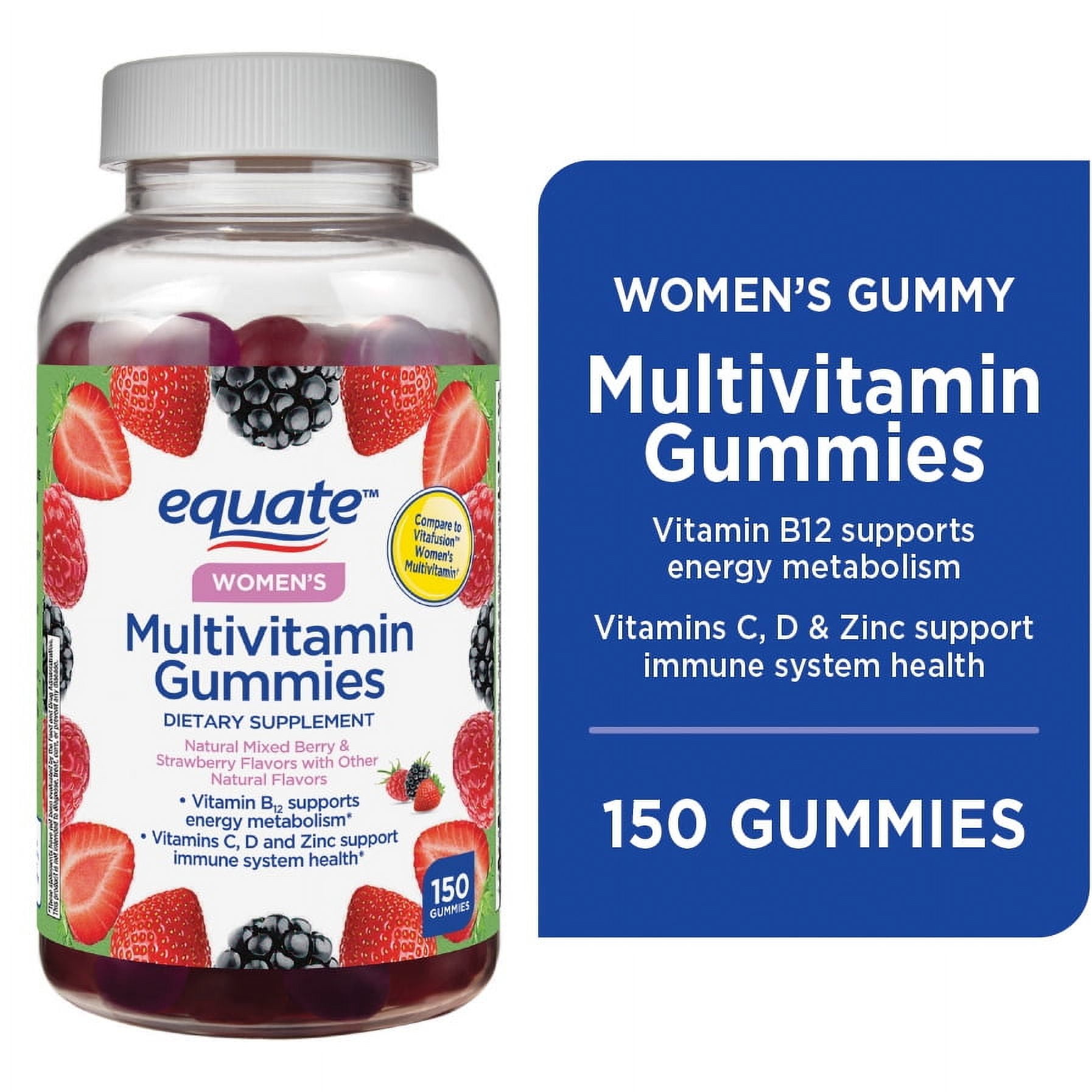 (3 pack) Equate Women's Multivitamin Gummies for General Health, Mixed Berry, 150 Count, Compare to VitaFusion Women's Multivitamin