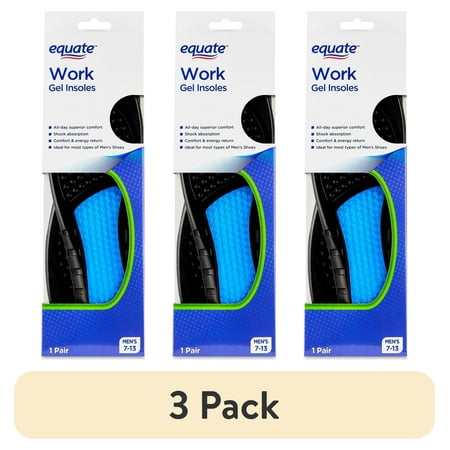 (3 pack) Equate Work Gel Insoles, Men's 7-13, 1 Pair