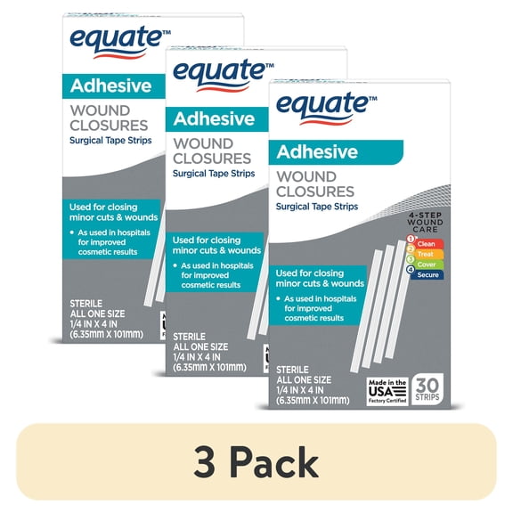 (3 pack) Equate Adhesive Wound Closures Surgical Tape Strips, 30 Count