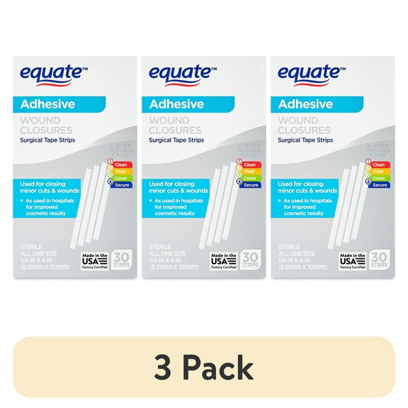 (3 pack) Equate Adhesive Wound Closures Surgical Tape Strips, 30 Count