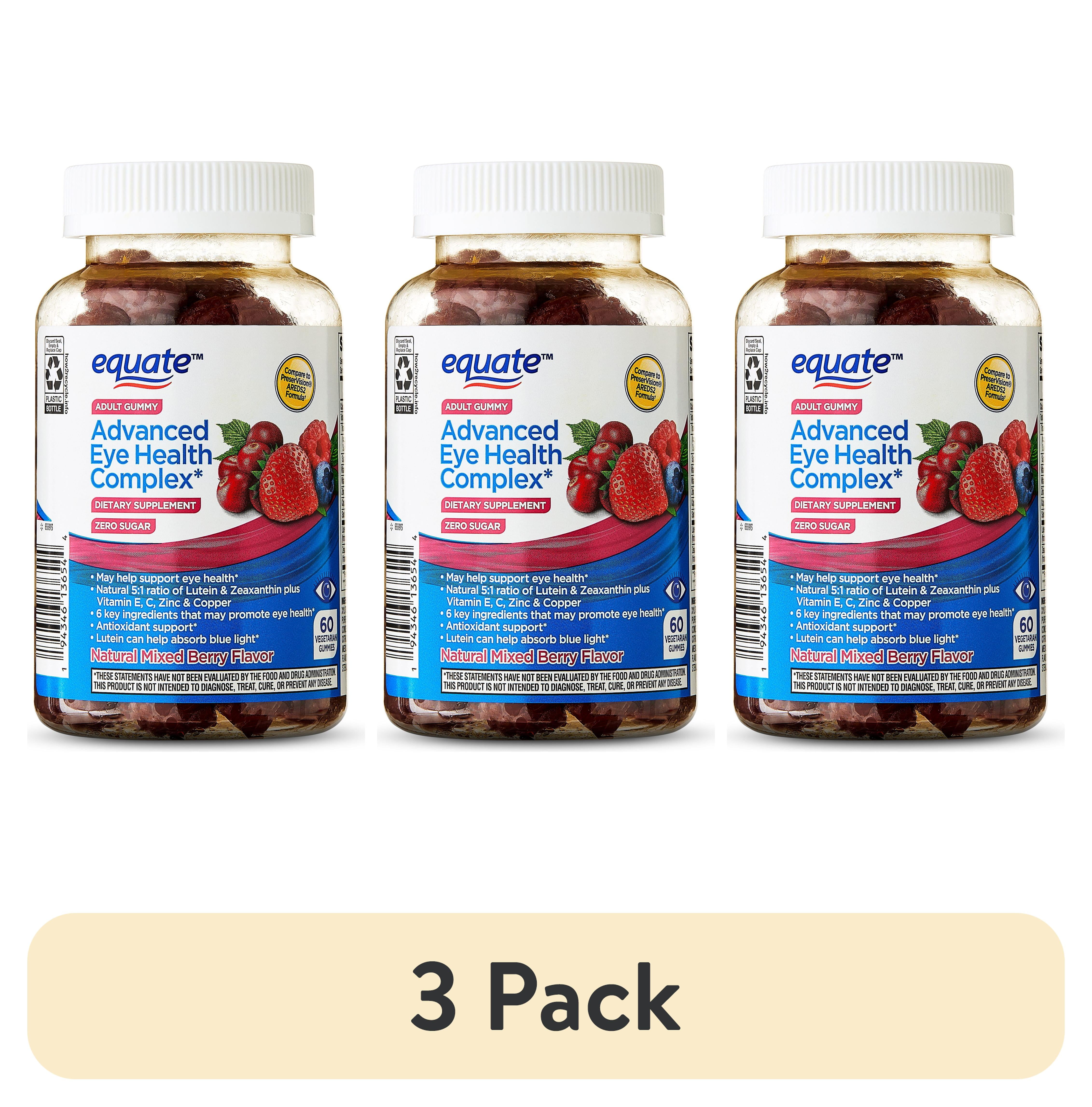 (3 pack) Equate Zero Sugar Advanced Eye Health Complex Vegetarian Gummy Dietary Supplement, Mixed Berry, 60 Count