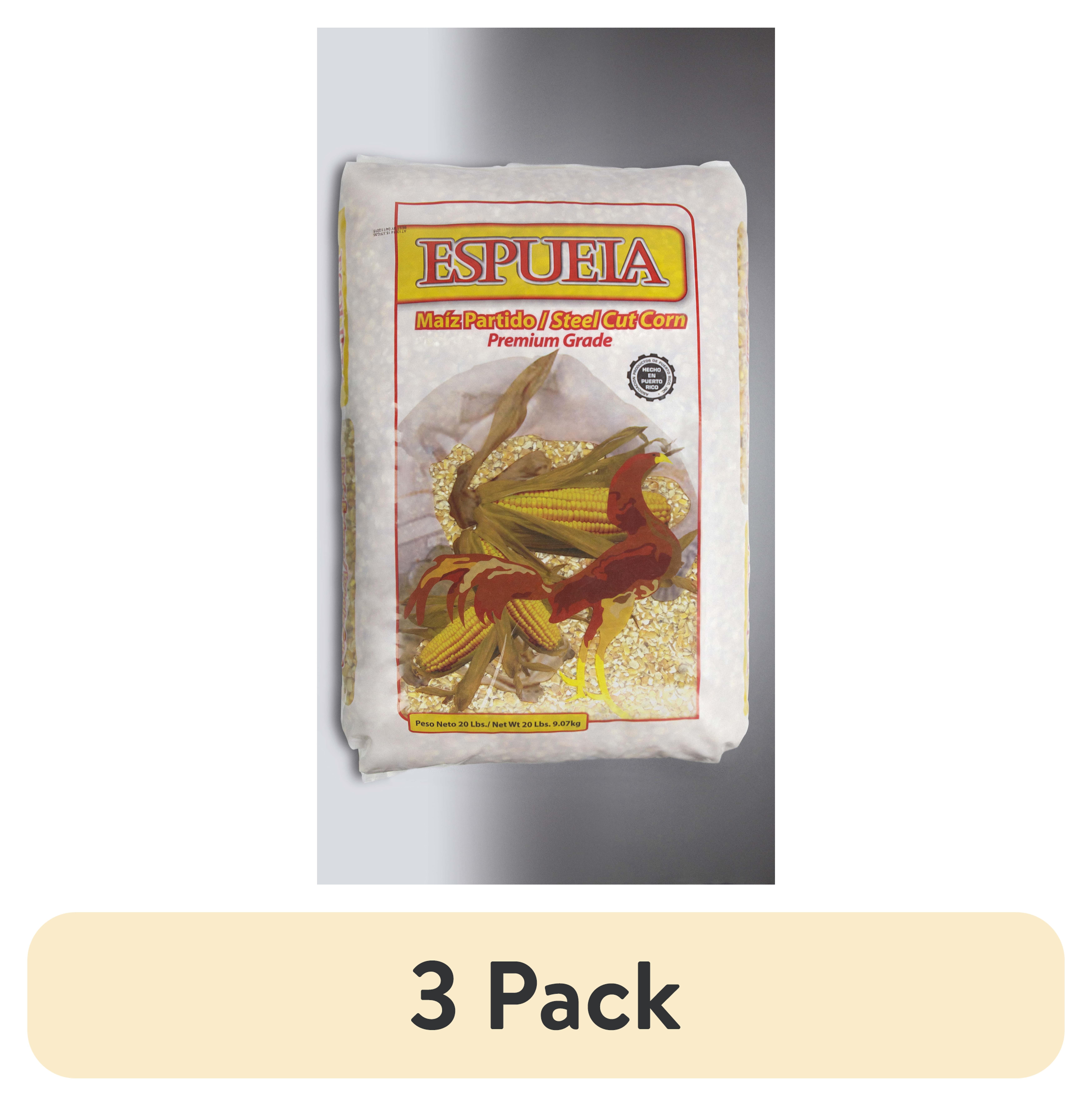 (3 pack) "Espuela" Steel Cut Corn for Birds, Premium Grade, Live Bird Feed, 20 Pounds Bag