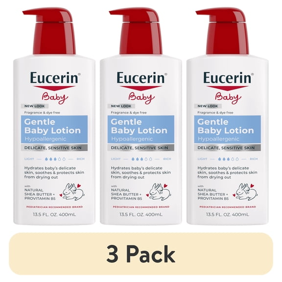 (3 pack) Eucerin Baby Lotion Fragrance Free Gentle Moisturizer 13.5 fl oz