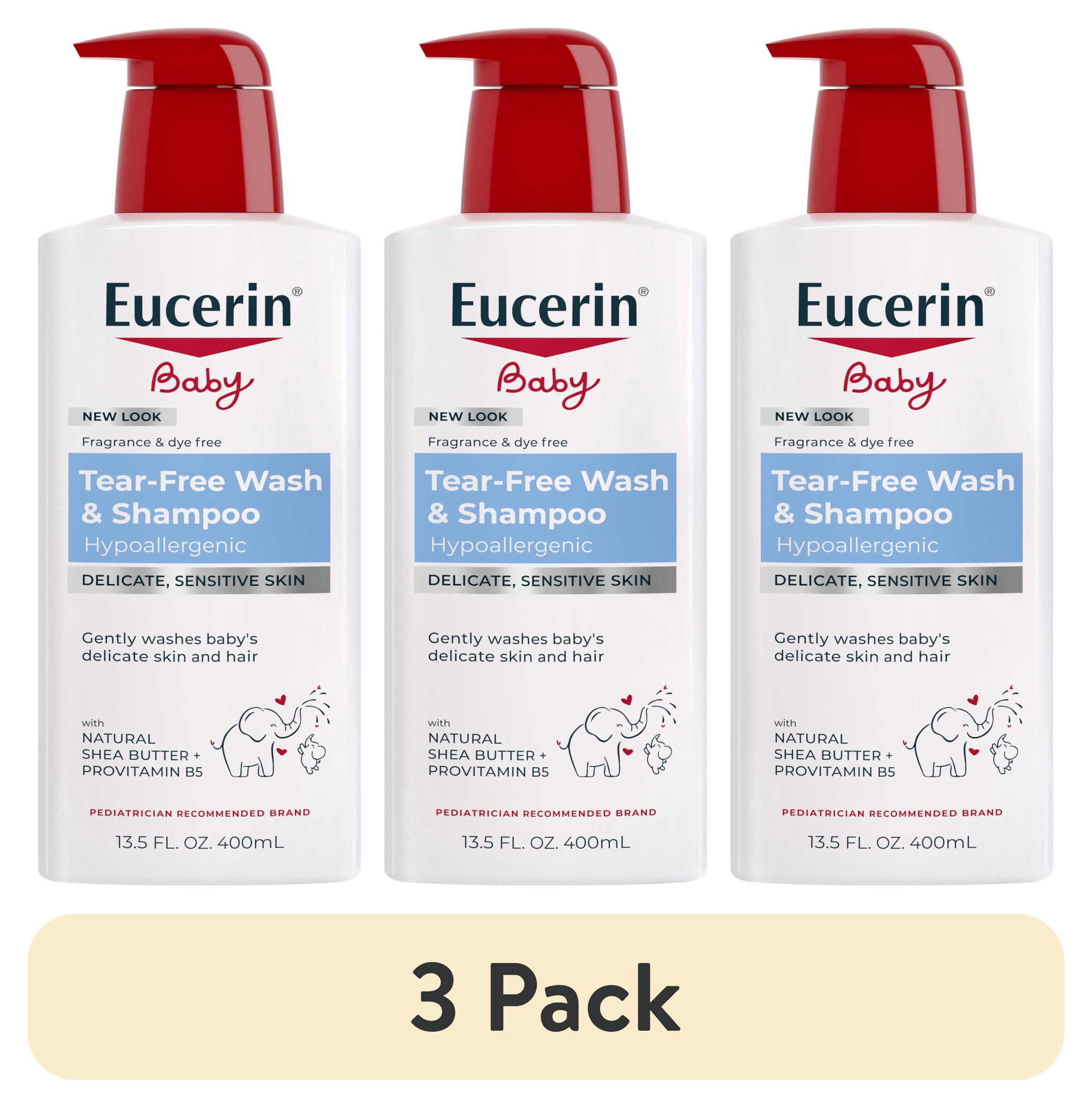 (3 pack) Eucerin Baby Unscented Baby Shampoo and Body Wash, Tear Free Infant Shampoo and Wash, 13.5 fl oz Pump Bottle